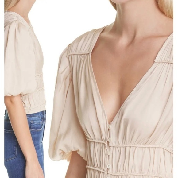FRAME Julianne Puff Sleeve Crop Blouse in Blush XL - Picture 3 of 9